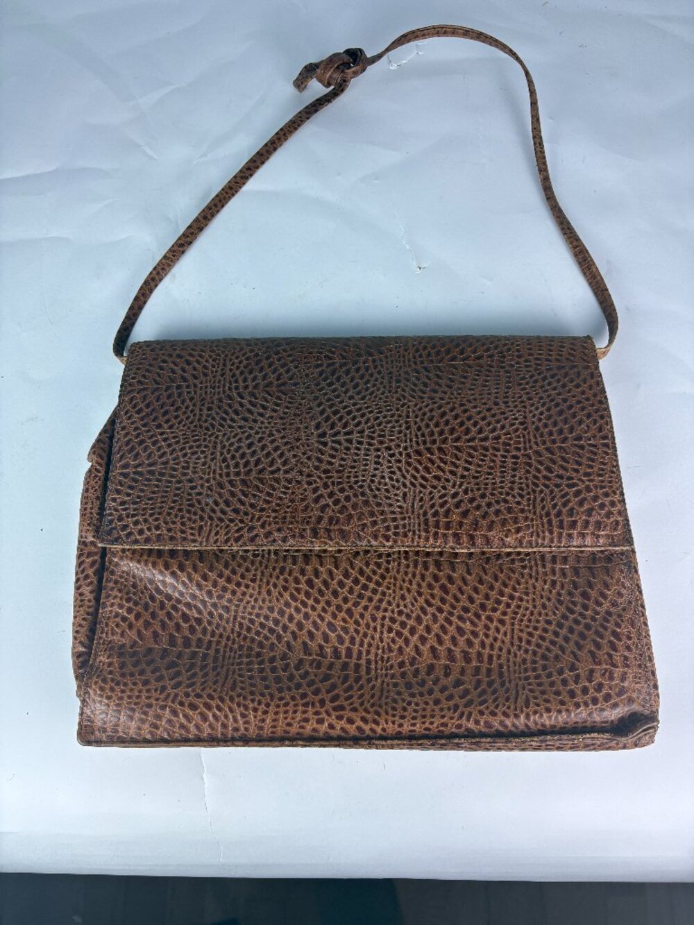 Vintage Italian Brown Embossed Leather Shoulder Bag